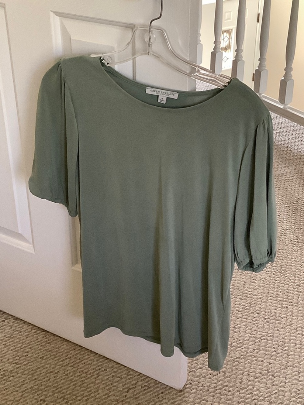 Green Envelope Sage Puff-Sleeve Top